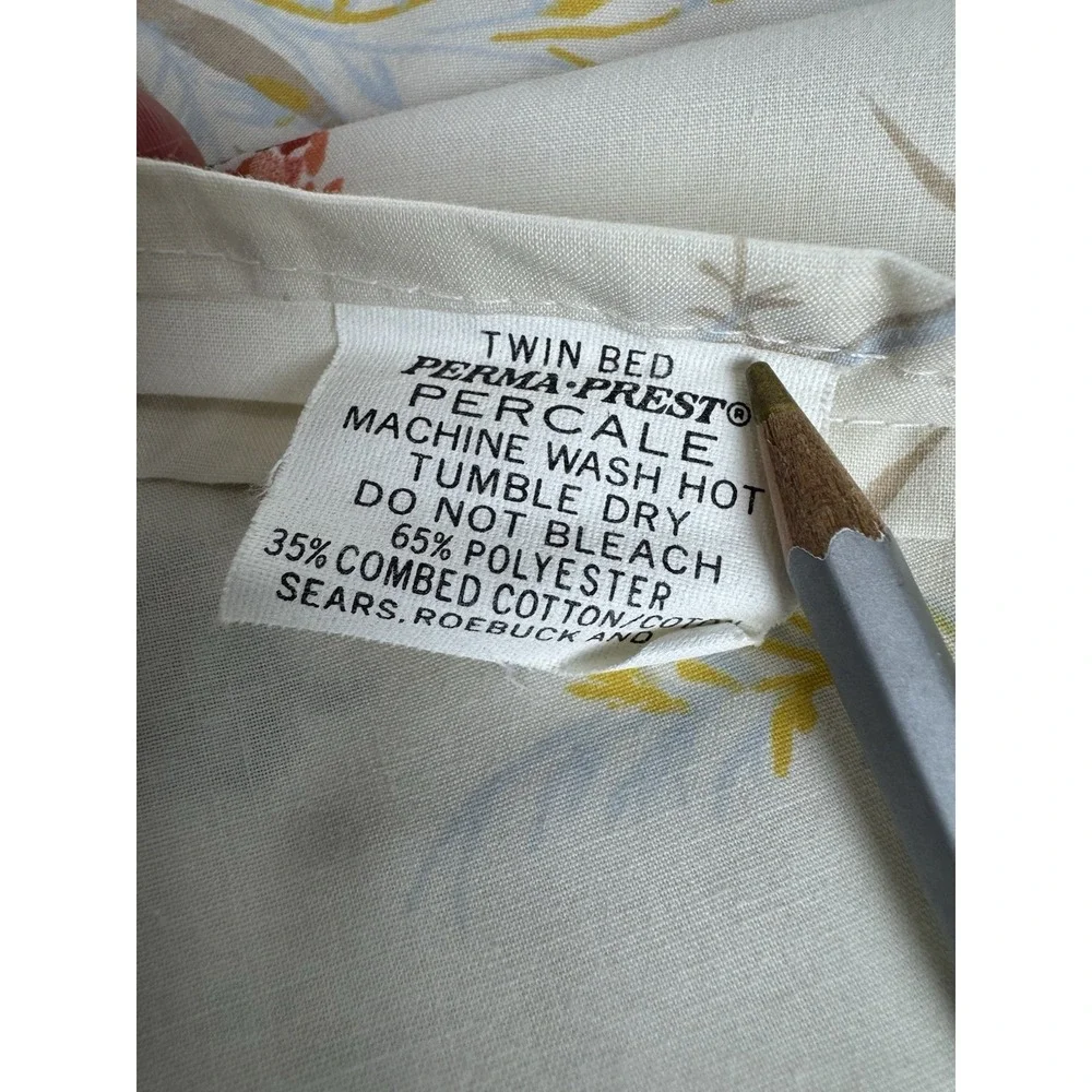 Vintage Sears Twin Sheet Set Pillowcase Floral Wildflower 1970s Cottage Granny